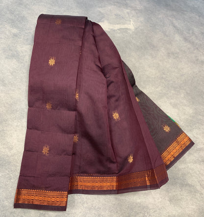 Brown Colour Silk Cotton Saree with Copper Zari Border