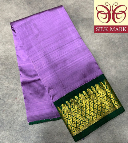 Lavender Shade Pure Kanchipuram Kids Pattu Pavadai with Contrast Border for Newborn to 2 Years