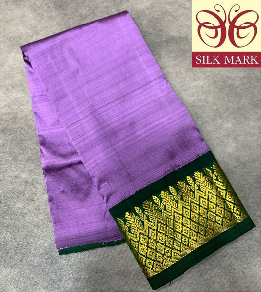Lavender Shade Pure Kanchipuram Kids Pattu Pavadai with Contrast Border for Newborn to 2 Years