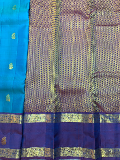 Pure Kanchipuram Silk Saree Peacock Green Colour with Rettai Pettu Border