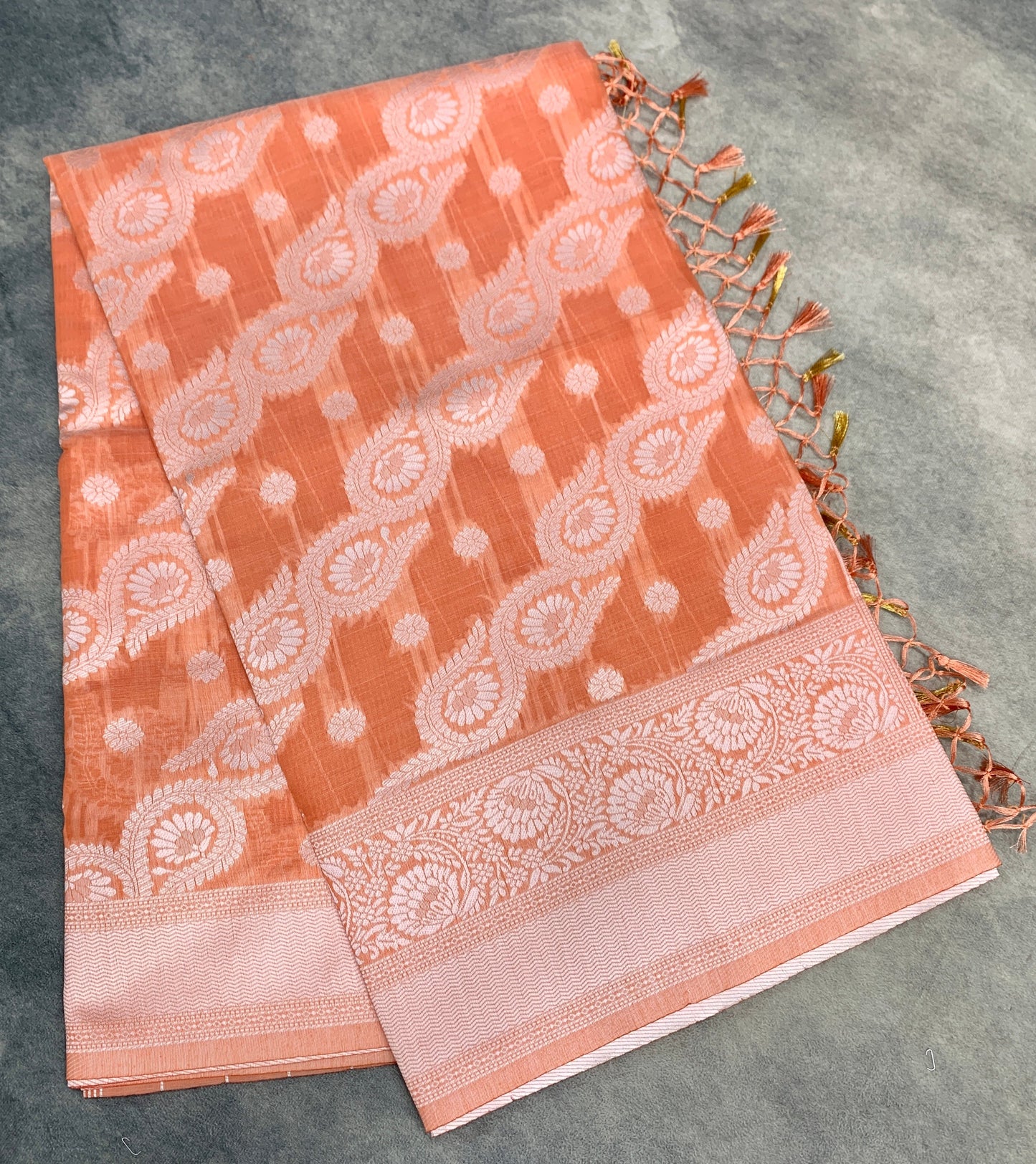 Banaras Katan Saree Orange Colour with Katan Work Border