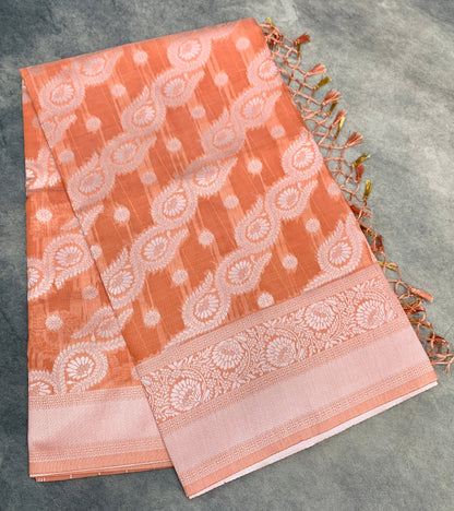 Banaras Katan Saree Orange Colour with Katan Work Border