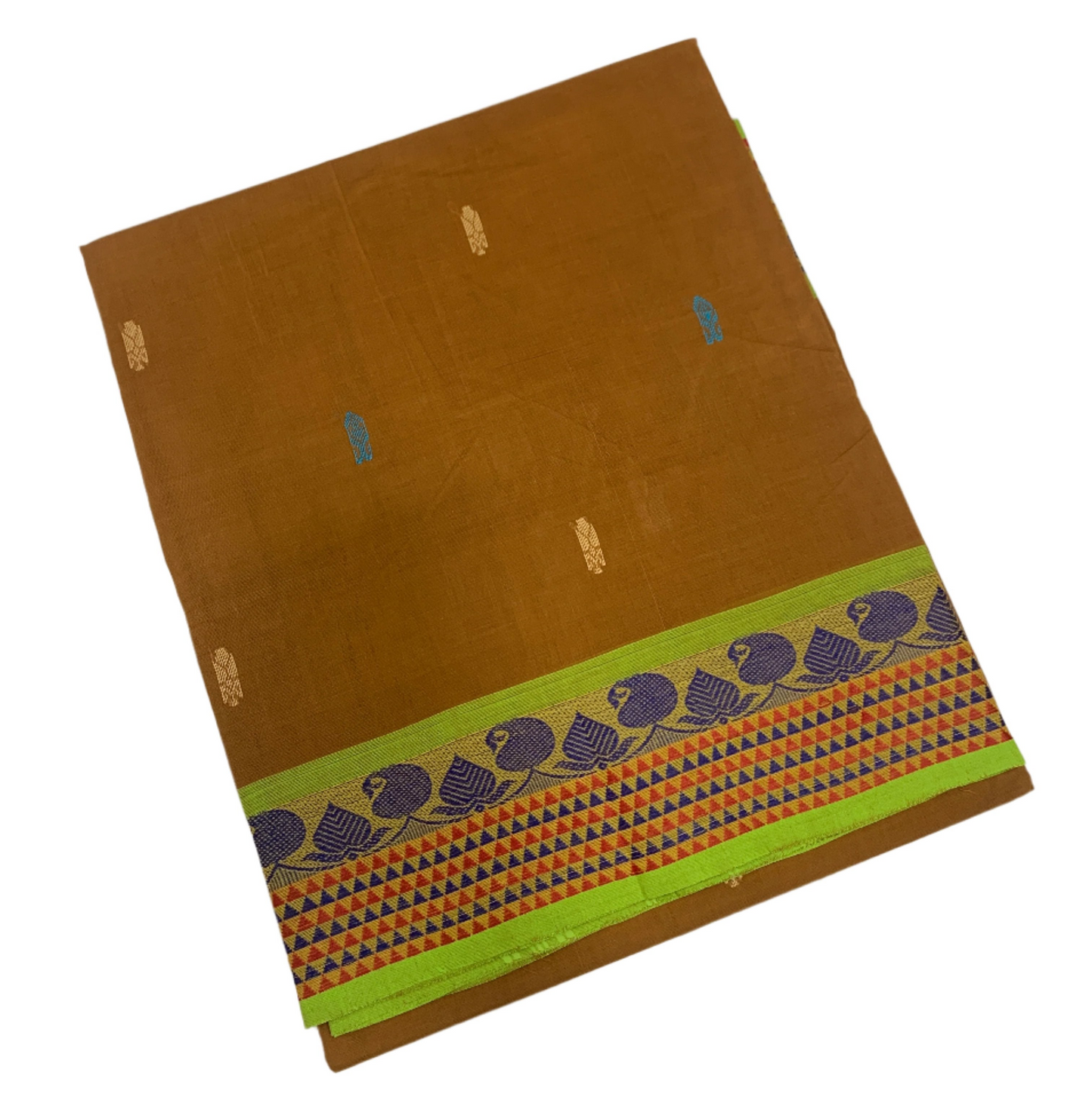 Chettinad Cotton Saree Coffee Brown Shade with Green Border