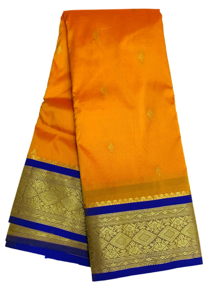 Yellow Shade Saree with Golden and Blue Border