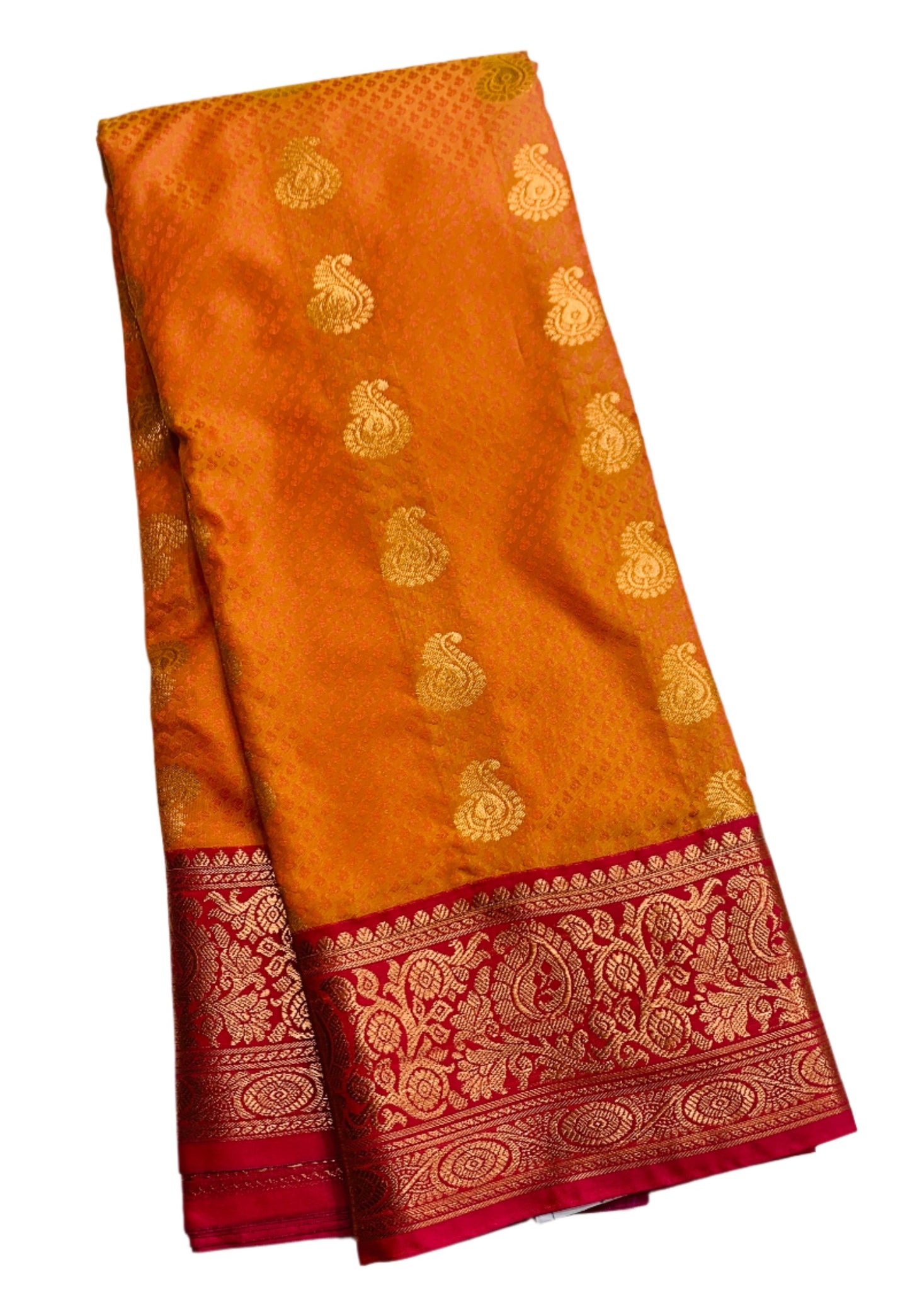 Vegan Silk Saree Light Orange shade with Pink Border