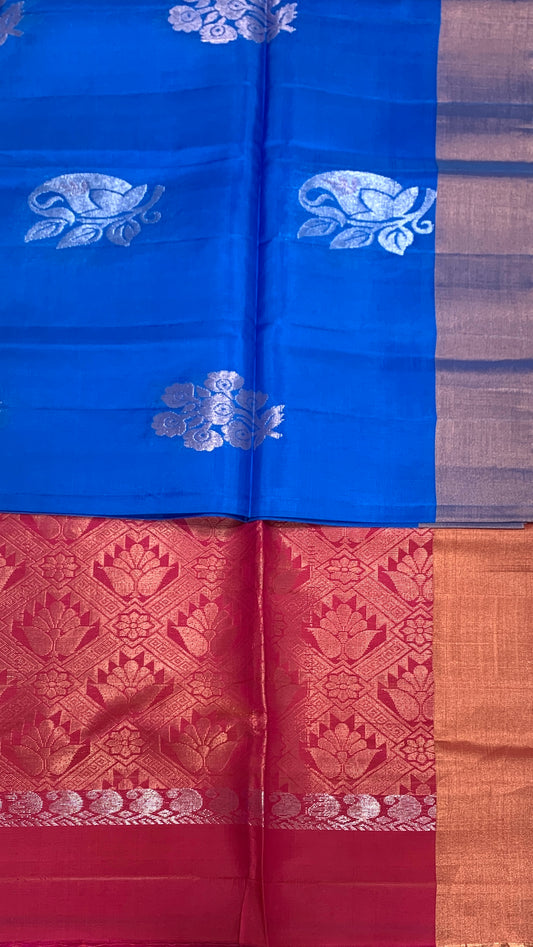 Soft Silk Saree Blue Colour with Copper border