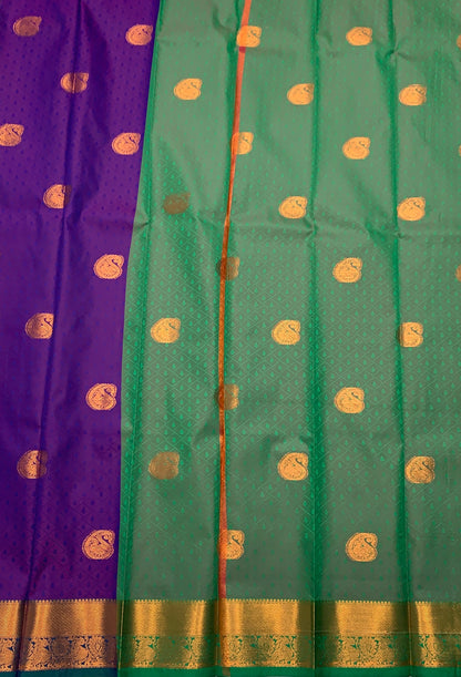 Purple Colour Silk Cotton Saree with Copper Zari Border