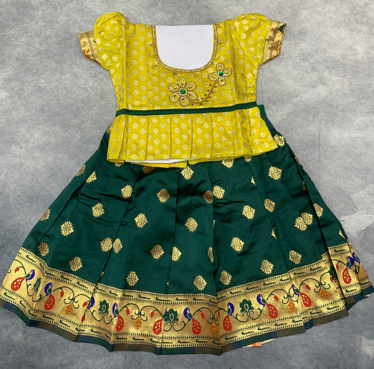Ready To Wear Green Pavadai with Contrast Yellow Blouse