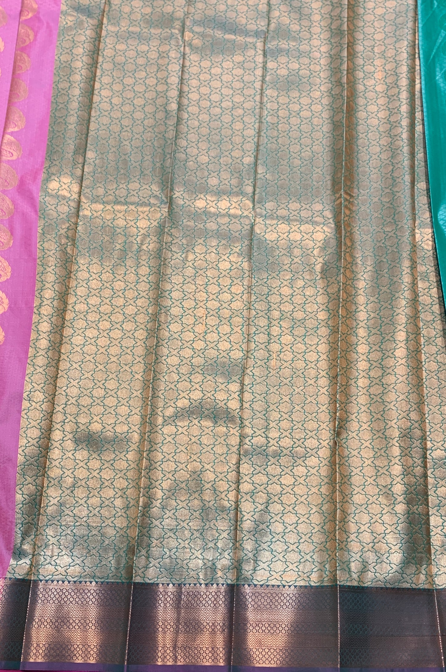 Vegan Silk Saree Peach Colour Saree with Copper and Pink Border