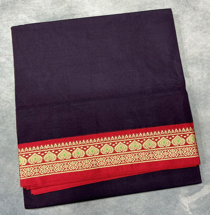 Chettinad Cotton Saree Dark Magenta Colour with Red Colour with Thread Work Border