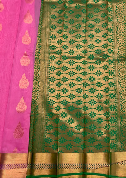 Baby Pink Shade Silk Cotton Saree with Copper Zari Border