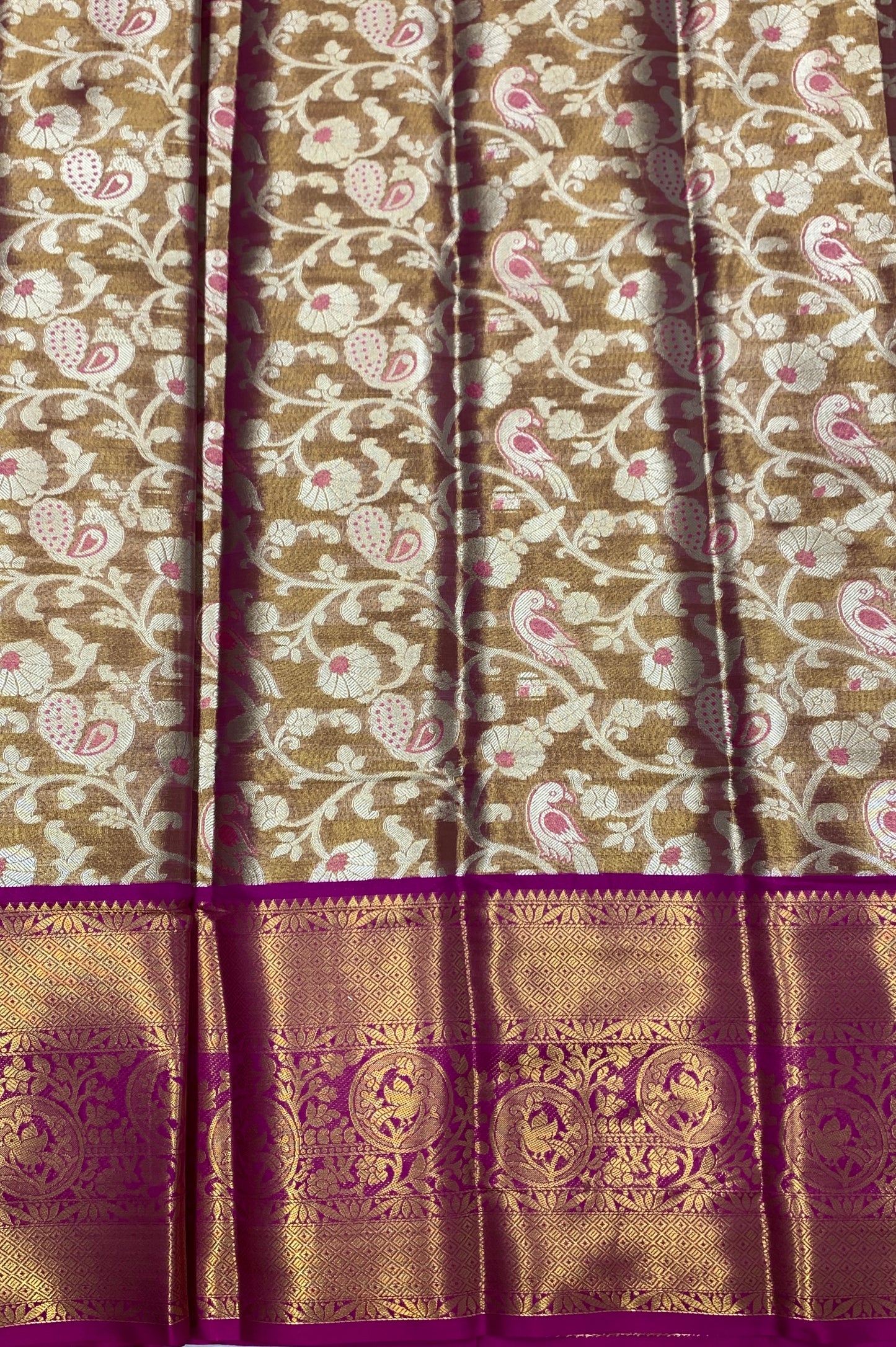 Fancy Tissue Saree Golden Colour with Pink Border