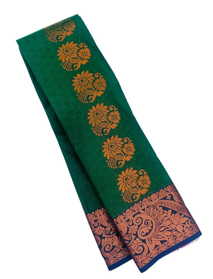 Vegan Silk Saree Green shade with Copper Border