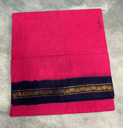 Chettinad Cotton Saree Pink Colour with Navy Blue Colour Border