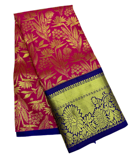 Pink Shade Vegan Silk Kids Pattu Pavadai with Contrast border for age 2 to 5