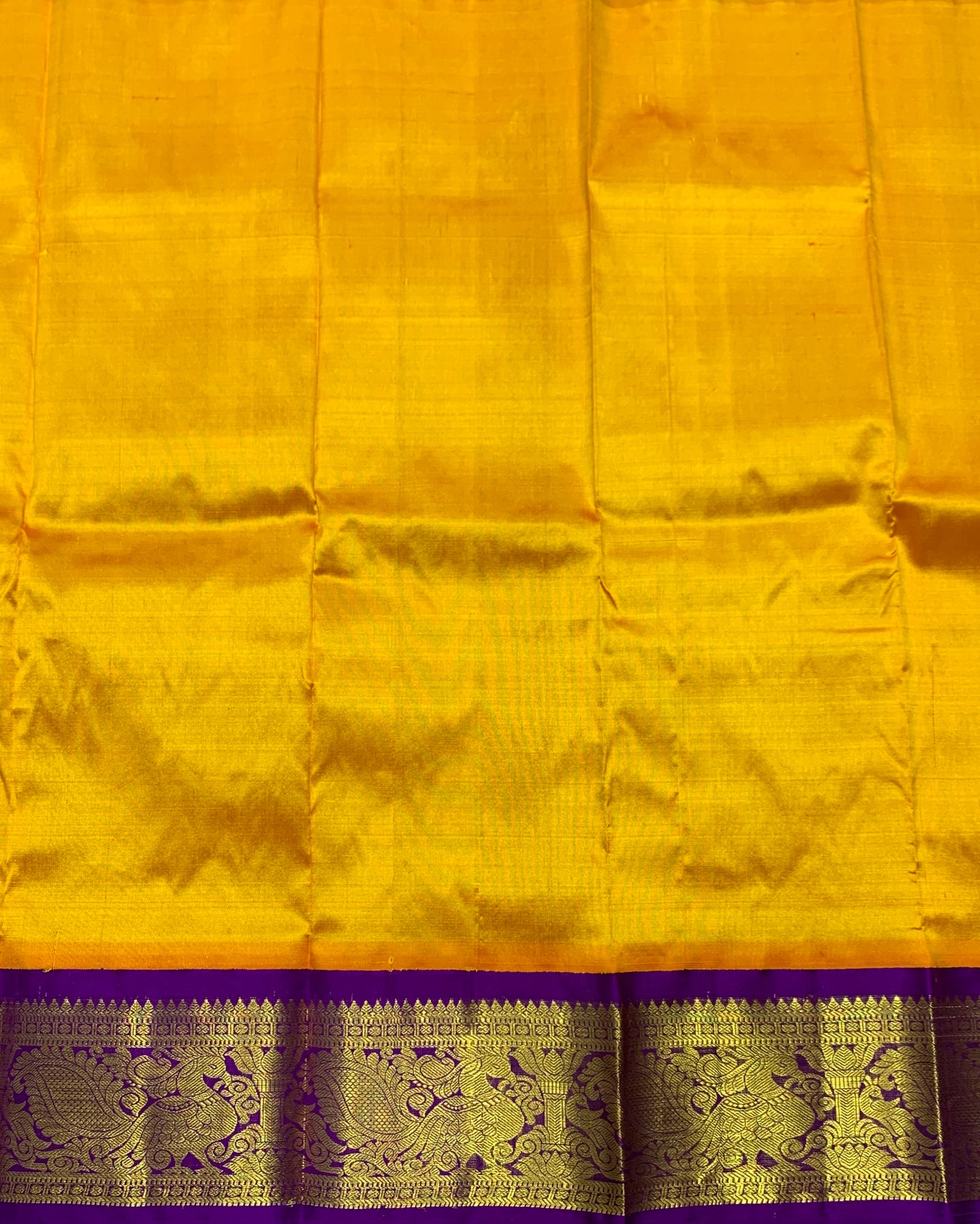 Mango Yellow Shade Pure Kanchipuram Kids Pattu Pavadai with Contrast Border for Newborn to 2 Years