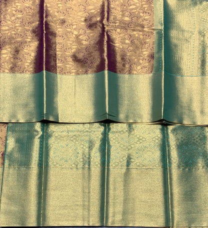 Fancy Tissue Saree Violet Colour with Green Colour Border