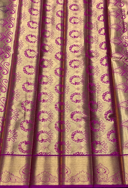 Vegan Silk Saree Violet Colour with Pink and Copper Border