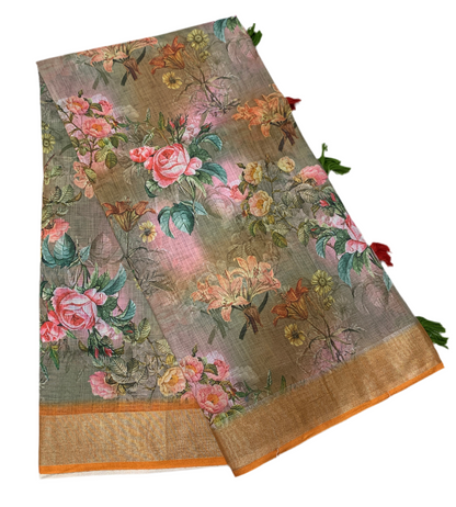 Jute Cotton Saree Gray Shade with Thread Border