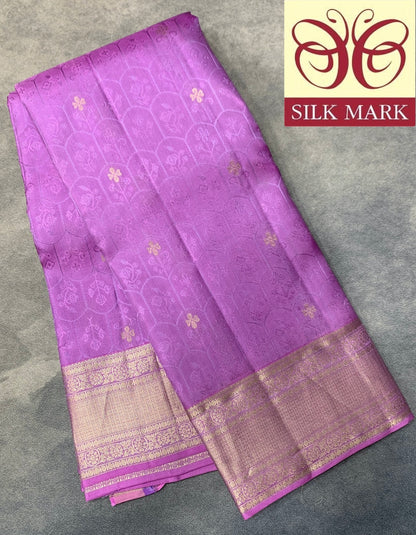 Pure Kanchipuram Silk Saree Purple Colour with Zari Woven Border