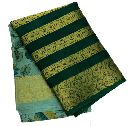 Crepe Saree Pista Green Colour with Big Green Border