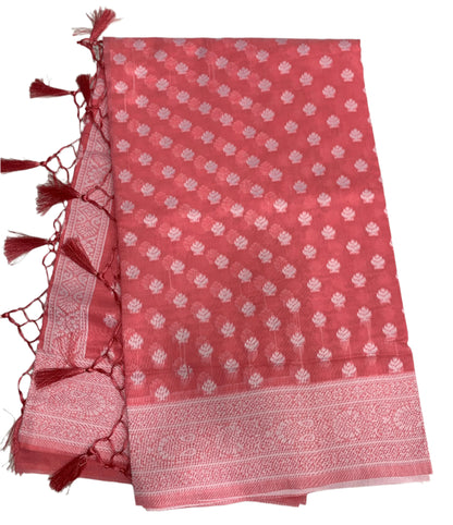 Banaras Katan Saree Tomato Colour with Katan Work Border