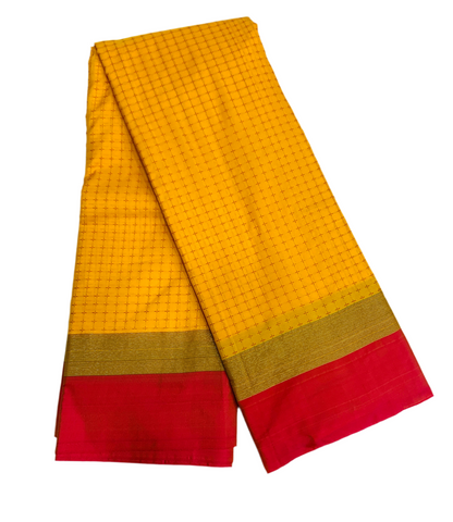 Arani Silk Saree Yellow Colour with Red and Golden Border