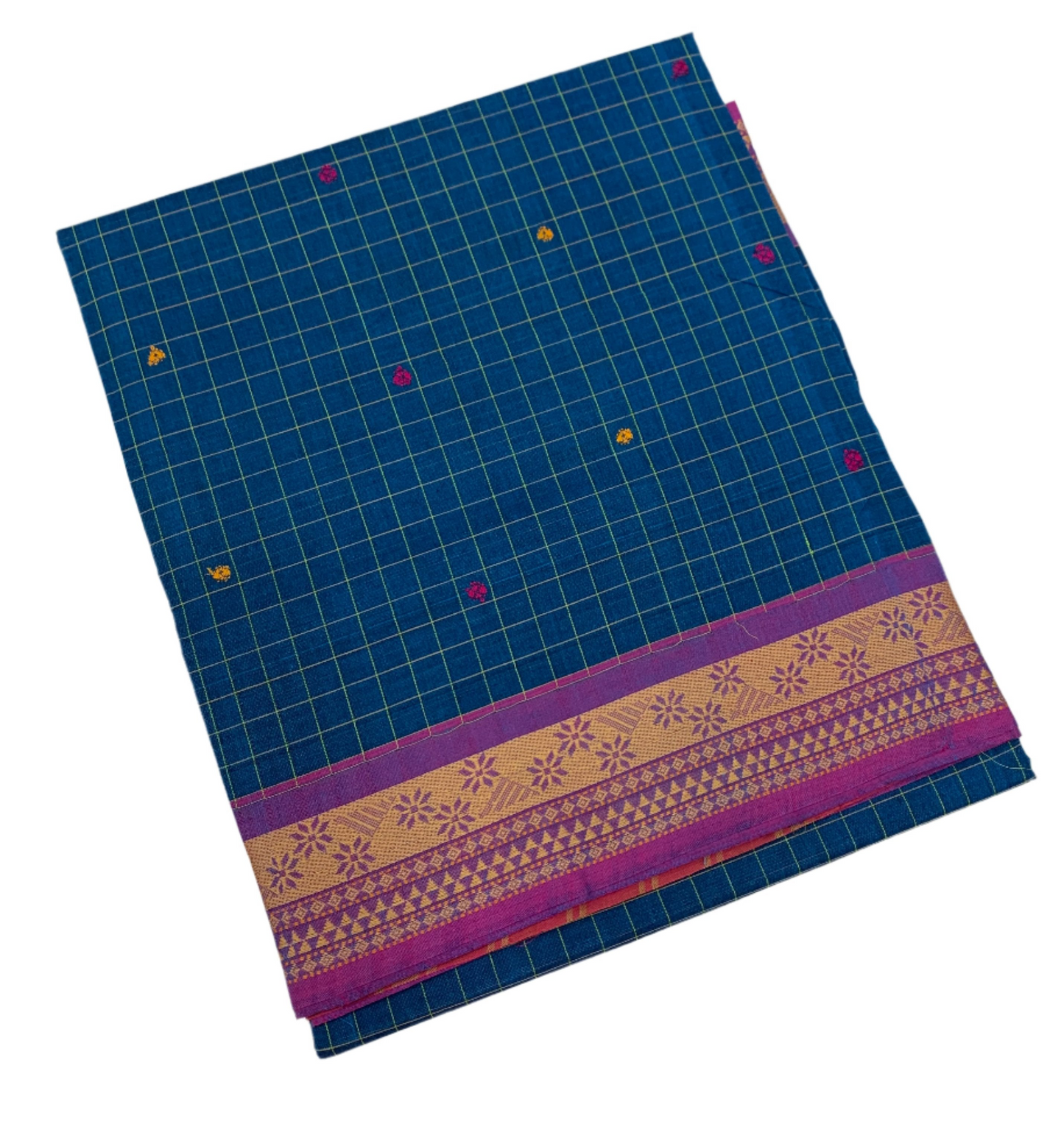 Chettinad Cotton Saree Anatha Blue Shade with Lavender Border