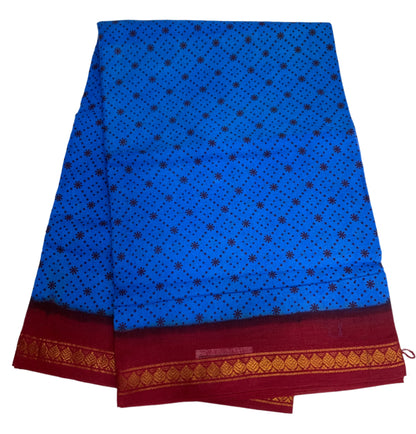 9 yards Cotton Saree Sky Blue Colour with Maroon Border