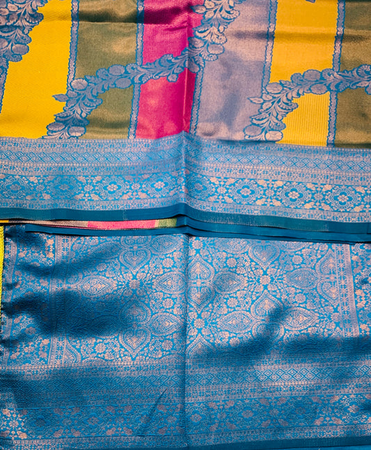 Art Silk Four Colour Saree with Sky Blue Border