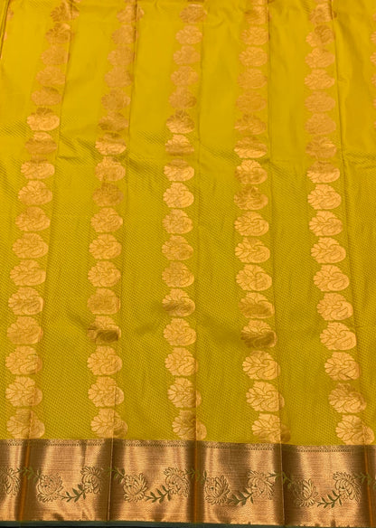 Vegan Silk Saree Mustard Colour Saree with Copper Border