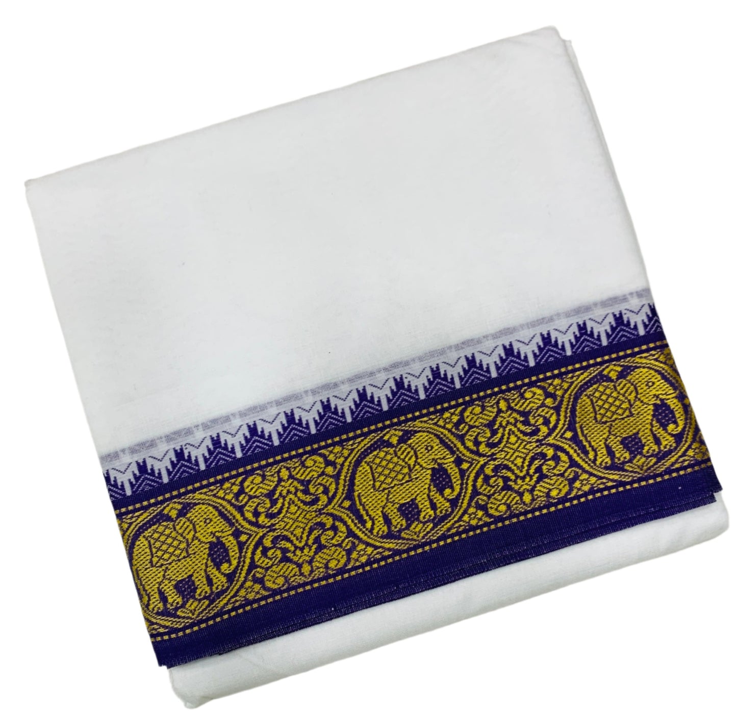 9X5 Cotton Dhoti White Colour with Blue and Light Green Border