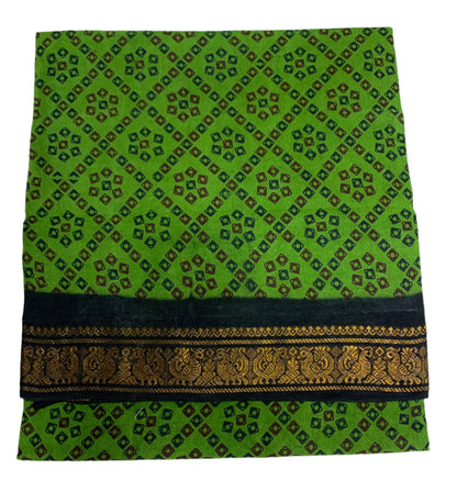 Chettinad Sungudi Cotton Olive Green Colour with Block Green Border