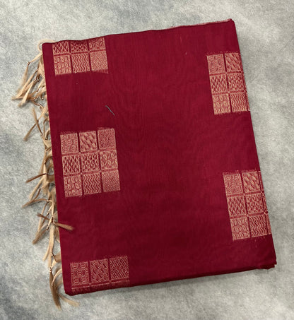 Maroon Shade Silk Cotton Saree with Tussar Colour Border