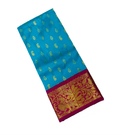 Sky Blue shade Pure kanchipuram Kids Pattu Pavadai with contrast border for newborn to 2 Years