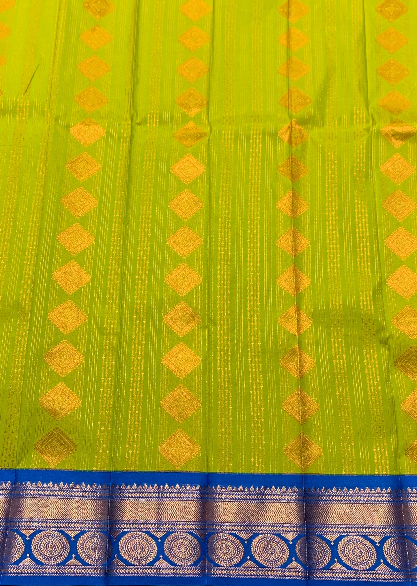 Vegan Silk Saree Lime Green Colour Saree with Blue Colour Contrast Border