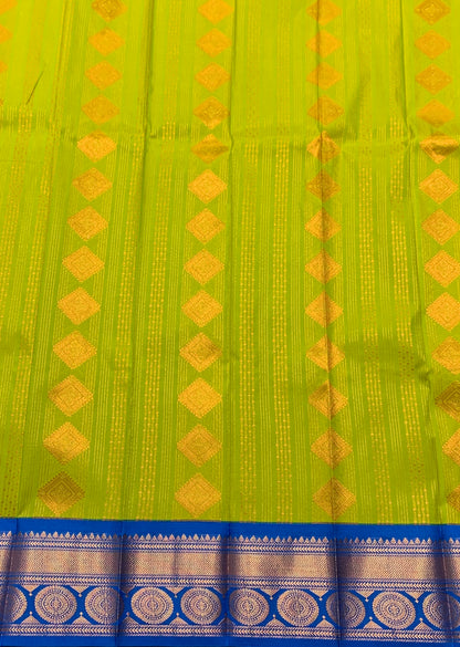 Vegan Silk Saree Lime Green Colour Saree with Blue Colour Contrast Border