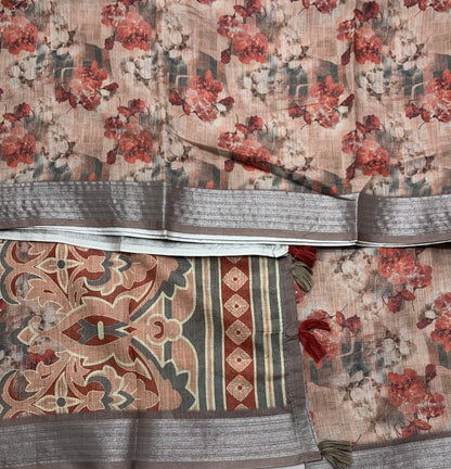 Jute Cotton Saree Brown Colour with Thread Border