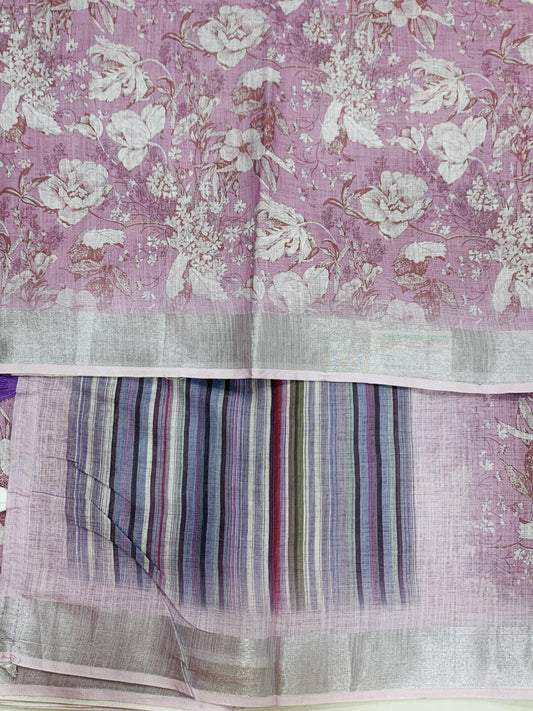 Jute Cotton Saree Lavender Shade with Thread Border