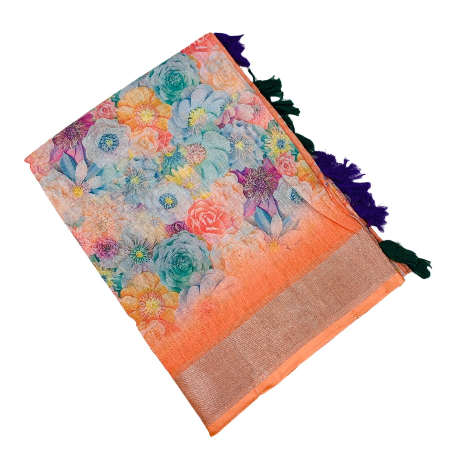 Jute Cotton Saree Peach Shade with Thread Border