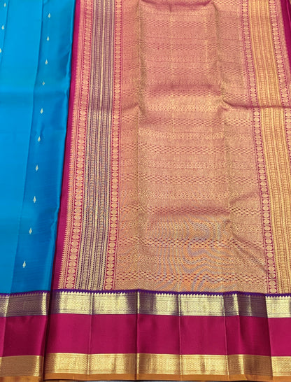 Pure Kanchipuram Silk Saree Sky Blue Colour with Rettai Pettu Border