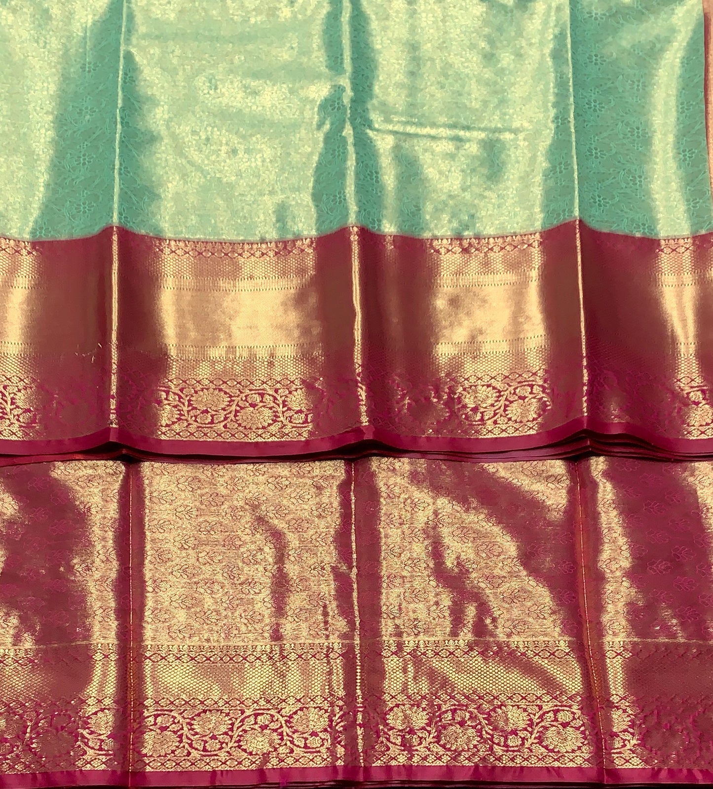Fancy Tissue Saree Sapphire Colour with Red Colour Floral Design Border