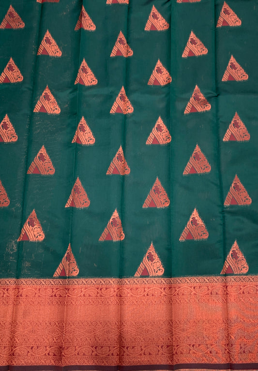 Art Silk Saree Green Colour with Maroon Border