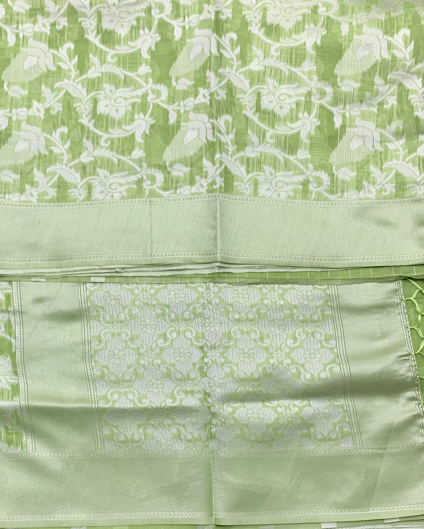 Banaras Katan Saree Light Green Colour with Katan Work Border