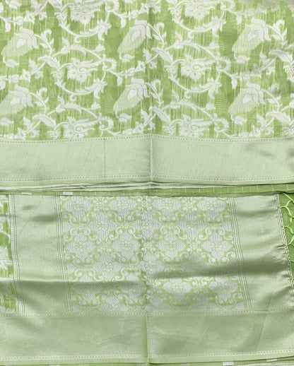 Banaras Katan Saree Light Green Colour with Katan Work Border