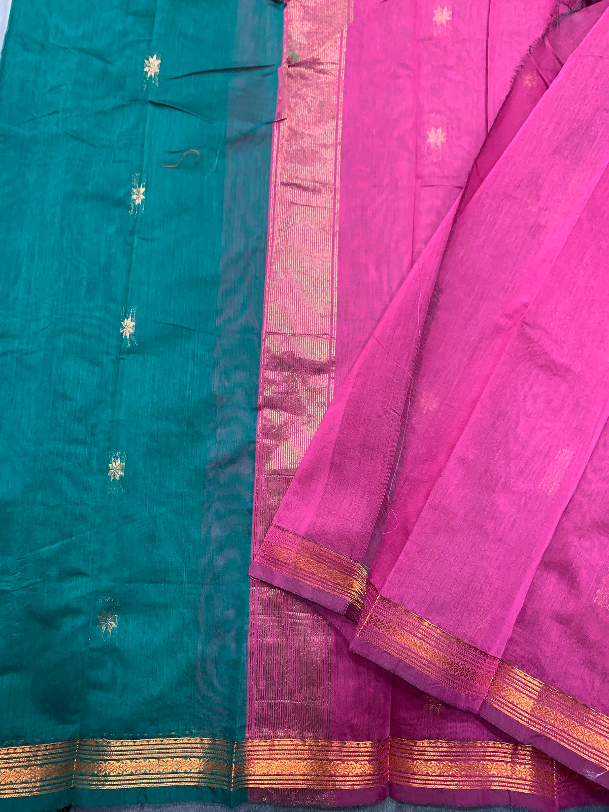 Rama Green Colour Silk Cotton Saree with Copper Zari Border