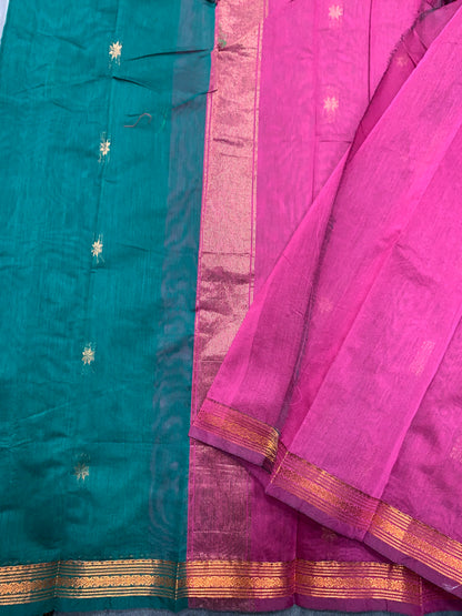 Rama Green Colour Silk Cotton Saree with Copper Zari Border