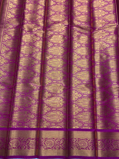Vegan Silk Saree Blue Colour with Copper and Magenta Border