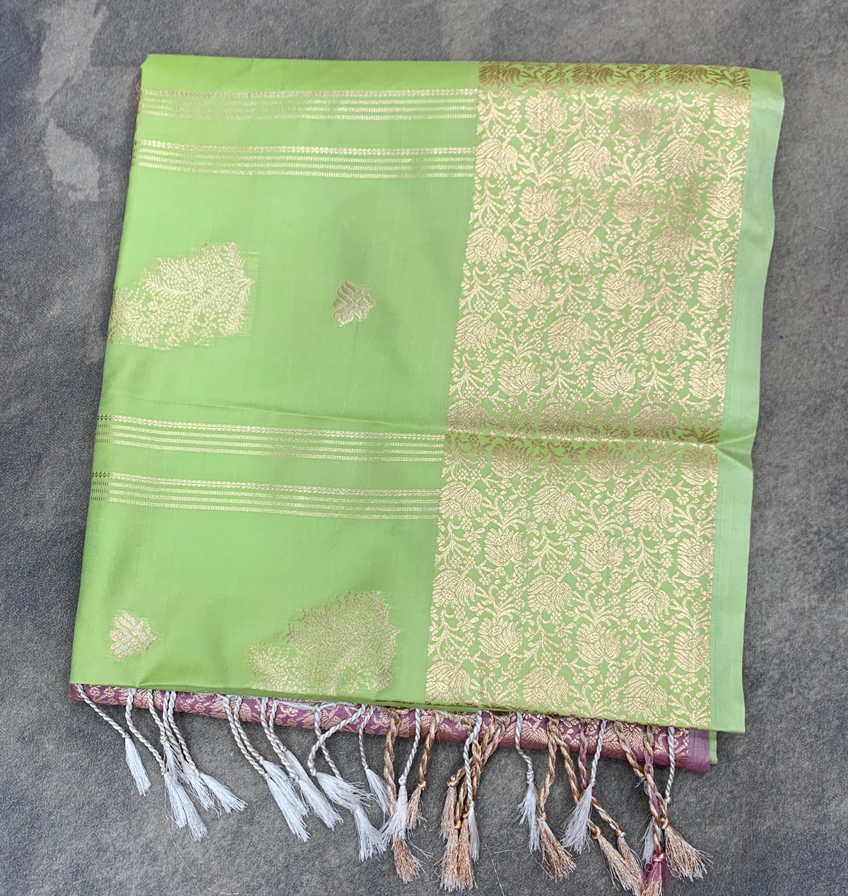 Art Silk Saree Pista Green Colour with Sliver Zari Border