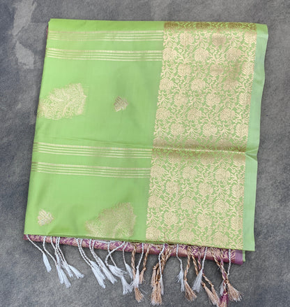 Art Silk Saree Pista Green Colour with Sliver Zari Border